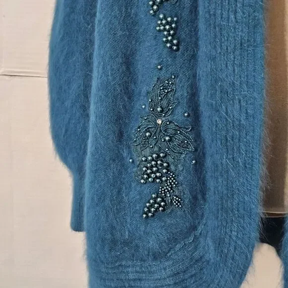 Jamie Teal Blue Angora Open-Front Long-sleeve Cardigan/Sweater Medium - Picture 16 of 16
